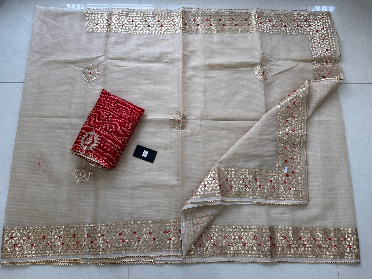 Jaipuri Gota Patti Embroidered Kota Cotton Doria Saree