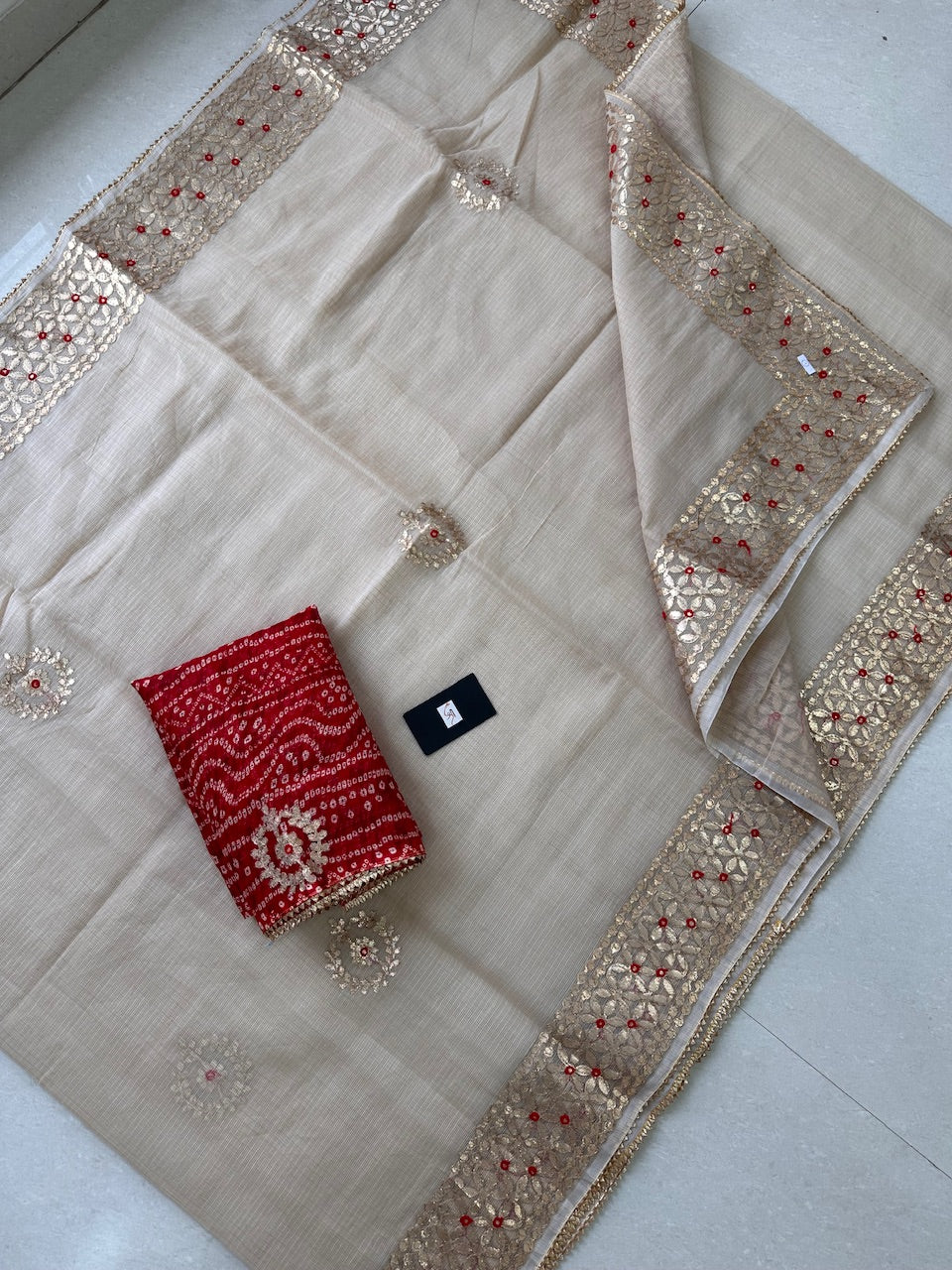 Jaipuri Gota Patti Embroidered Kota Cotton Doria Saree