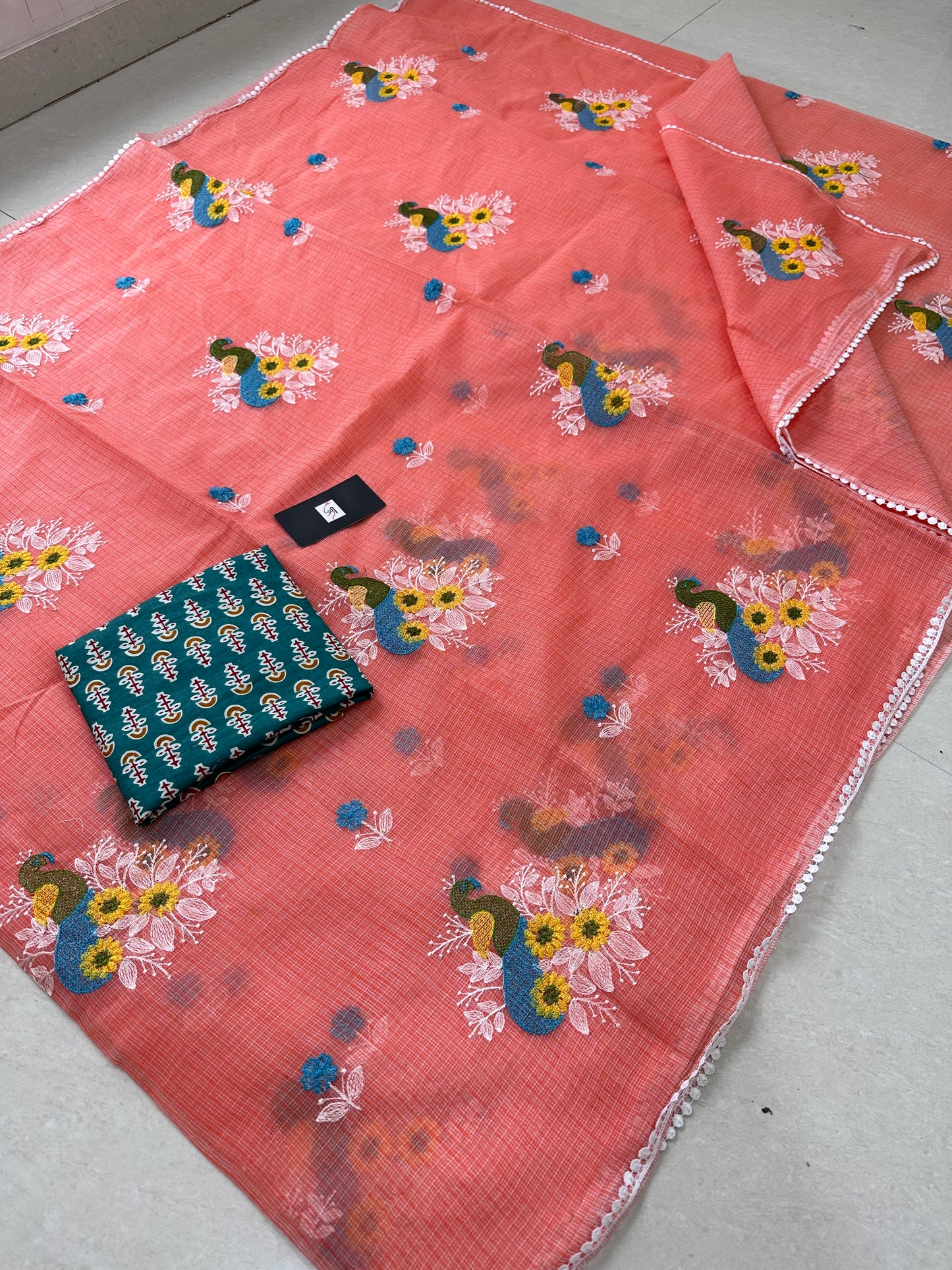 Embroidered Kota Cotton Doria Saree