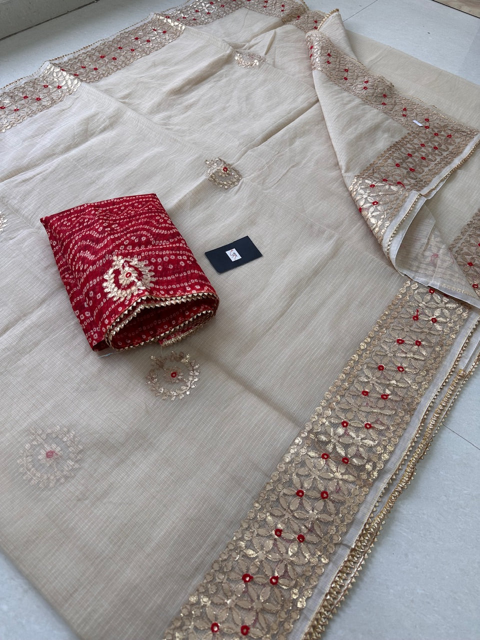 Jaipuri Gota Patti Embroidered Kota Cotton Doria Saree