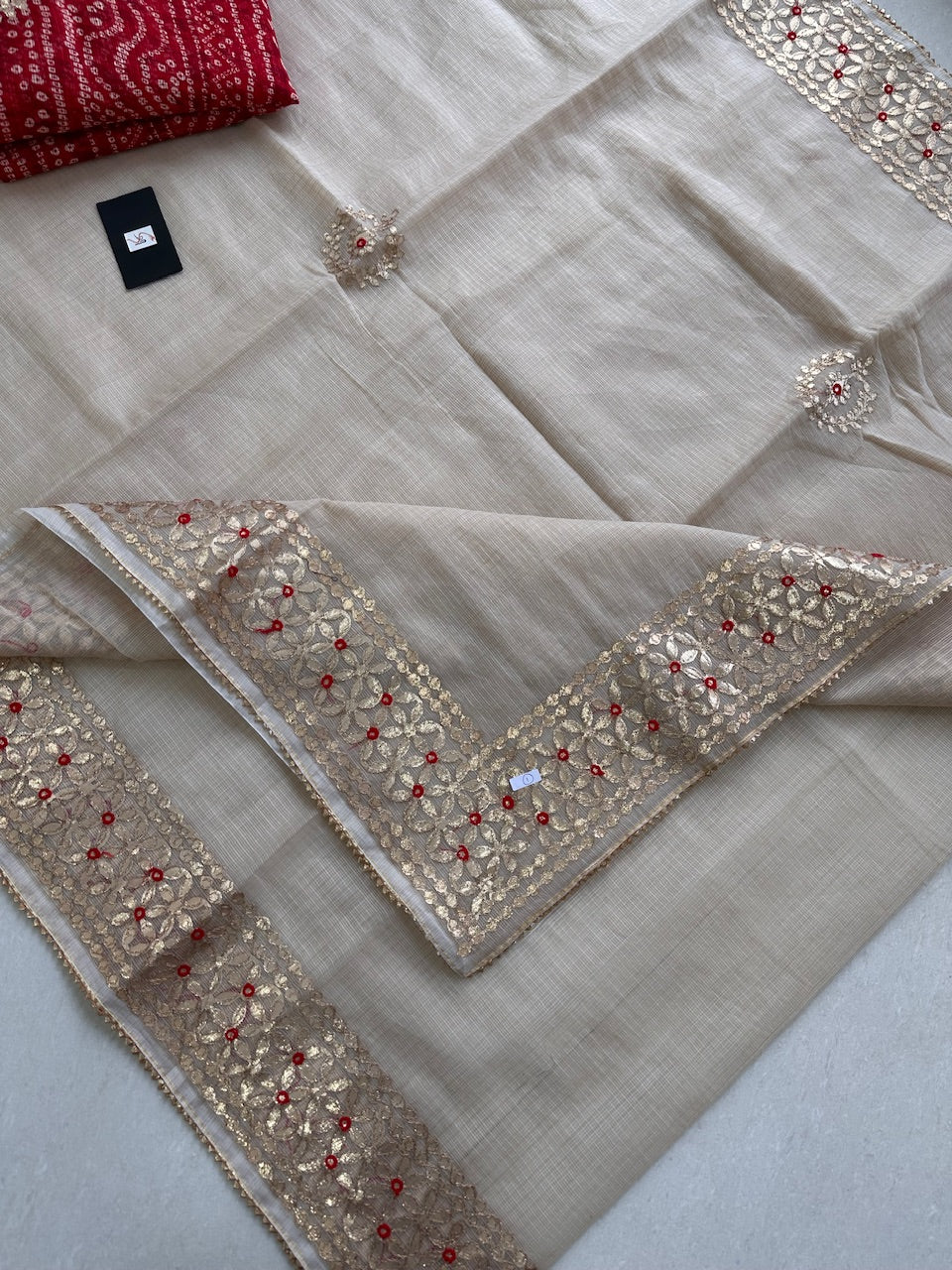 Jaipuri Gota Patti Embroidered Kota Cotton Doria Saree