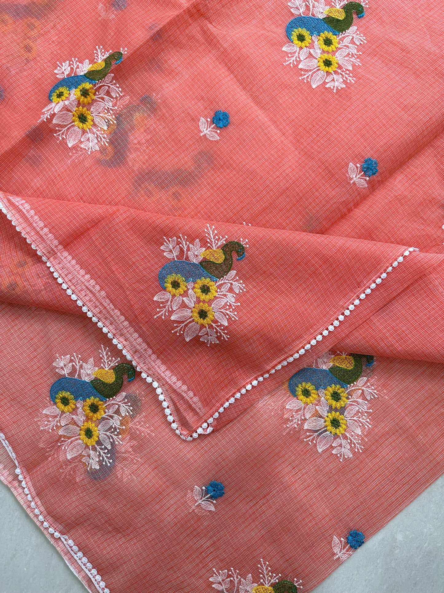 Embroidered Kota Cotton Doria Saree