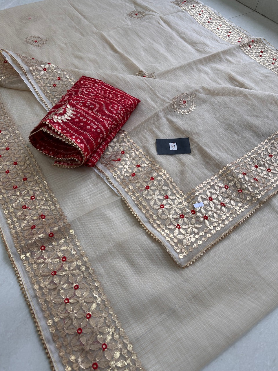 Jaipuri Gota Patti Embroidered Kota Cotton Doria Saree