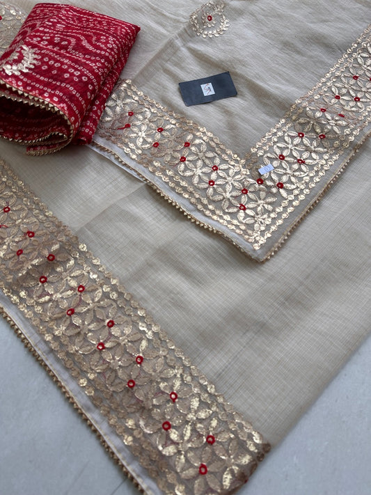 Jaipuri Gota Patti Embroidered Kota Cotton Doria Saree