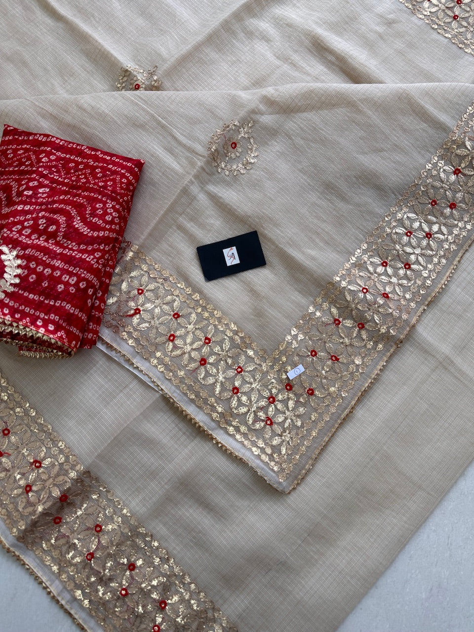 Jaipuri Gota Patti Embroidered Kota Cotton Doria Saree