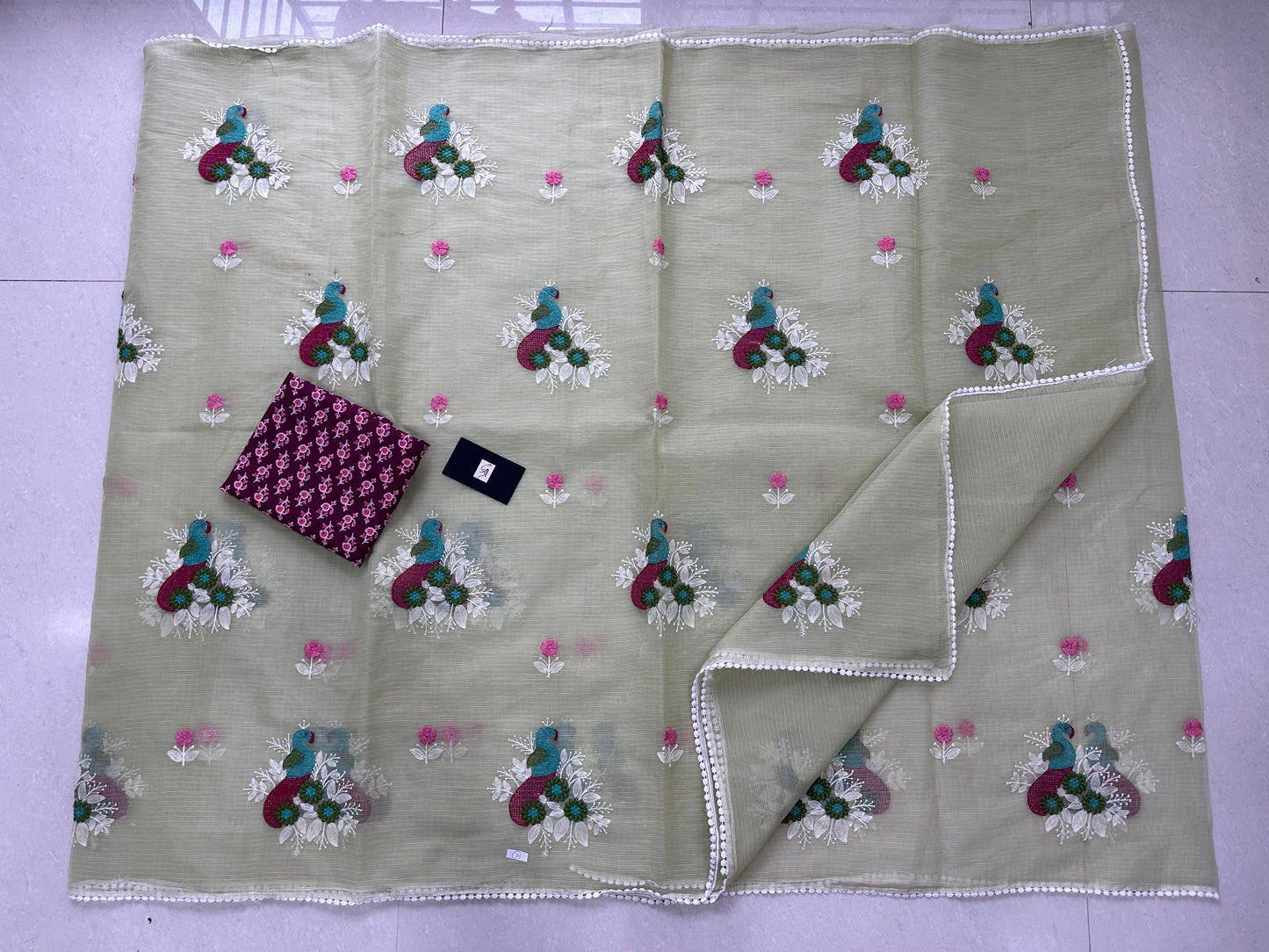 Embroidered Kota Cotton Doria Saree