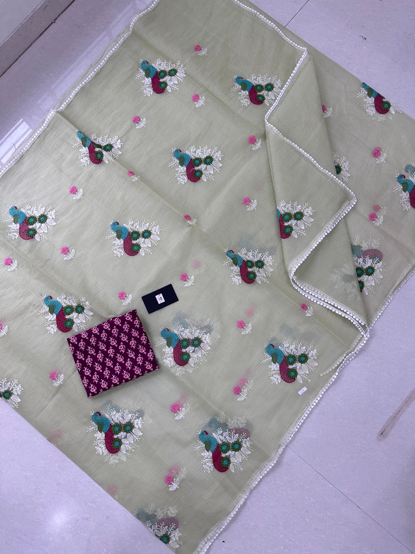 Embroidered Kota Cotton Doria Saree