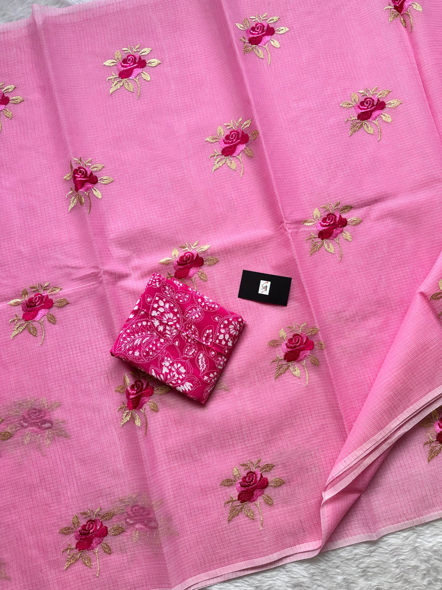 Embroidered Kota Cotton Doria Saree