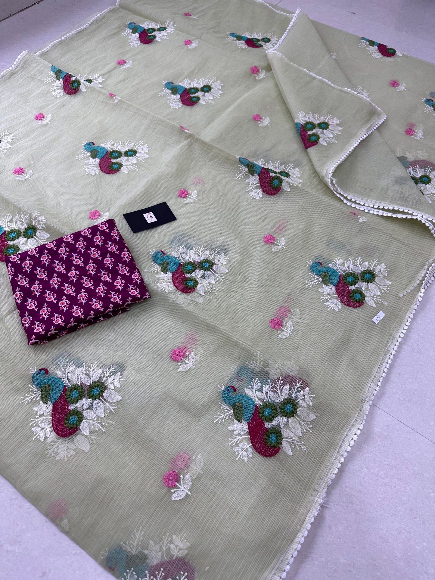 Embroidered Kota Cotton Doria Saree