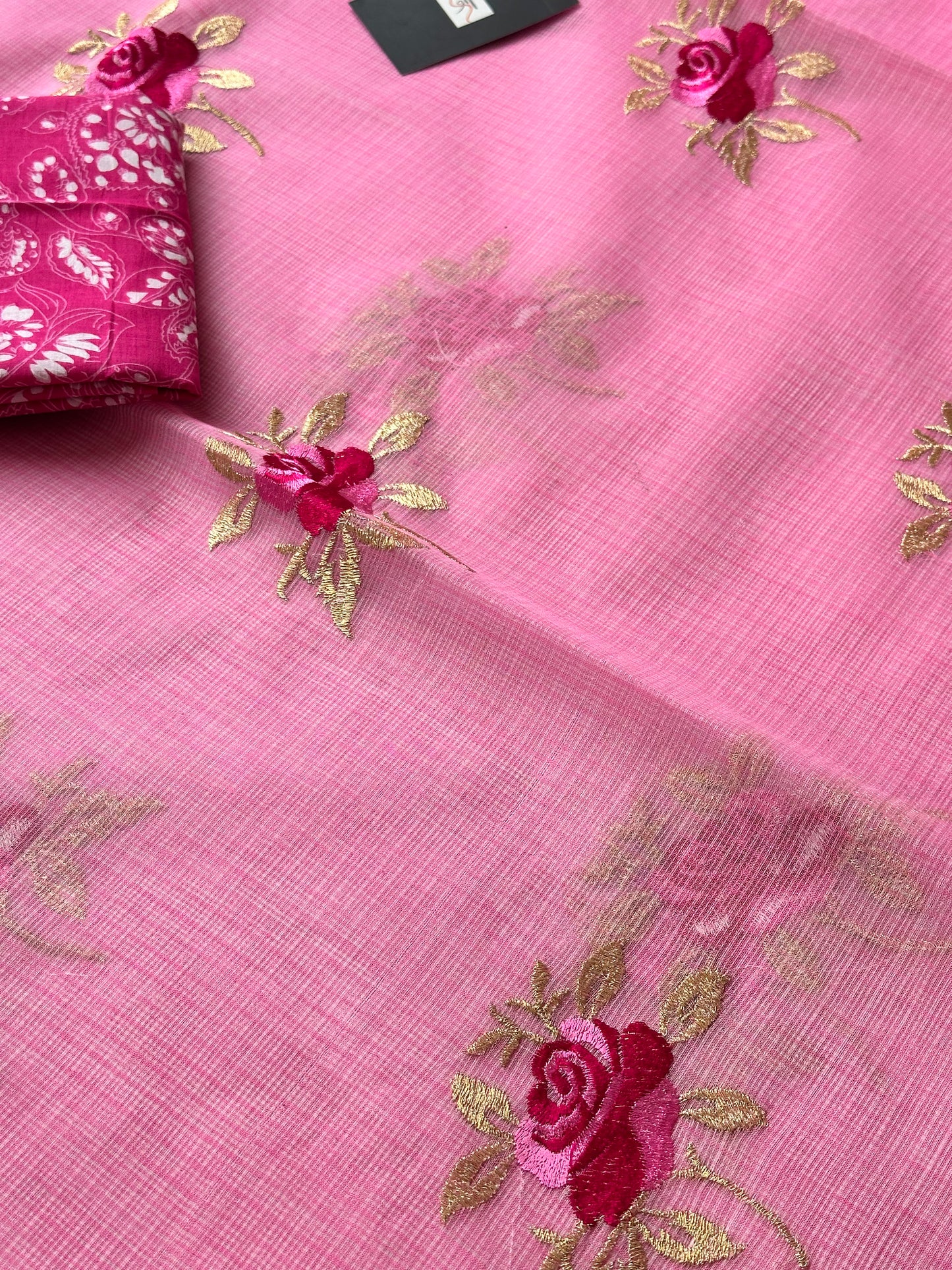 Embroidered Kota Cotton Doria Saree