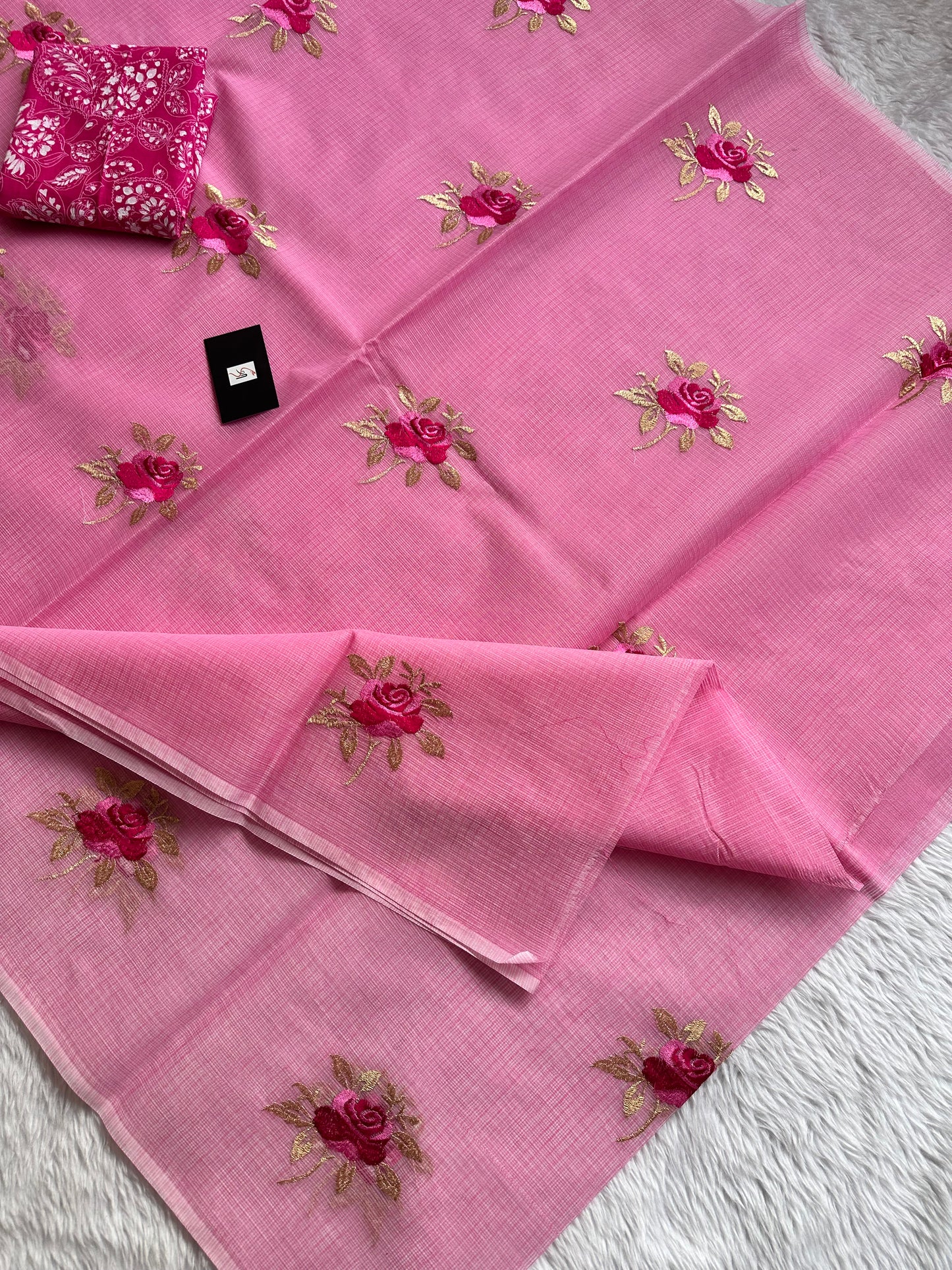 Embroidered Kota Cotton Doria Saree