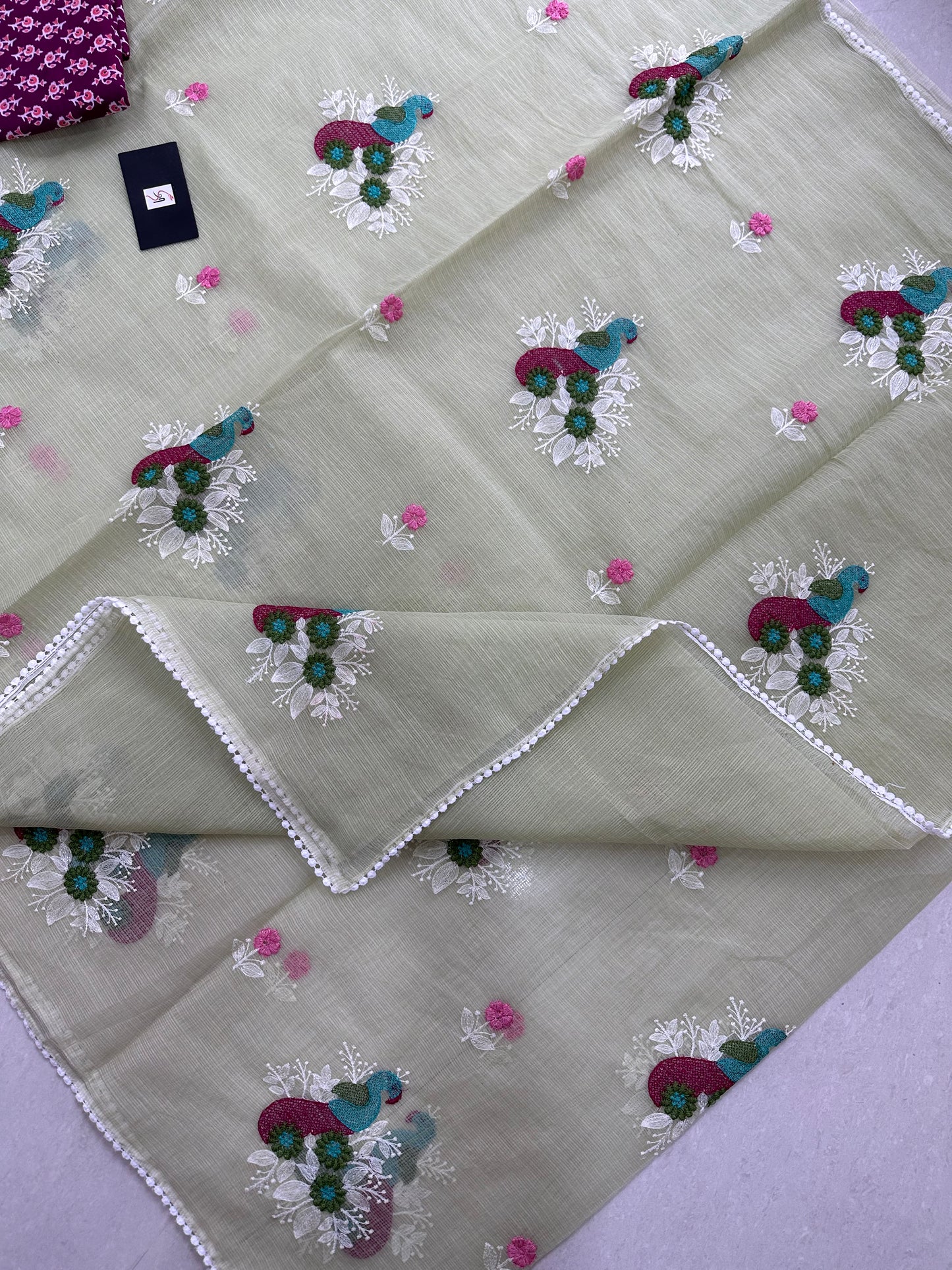 Embroidered Kota Cotton Doria Saree