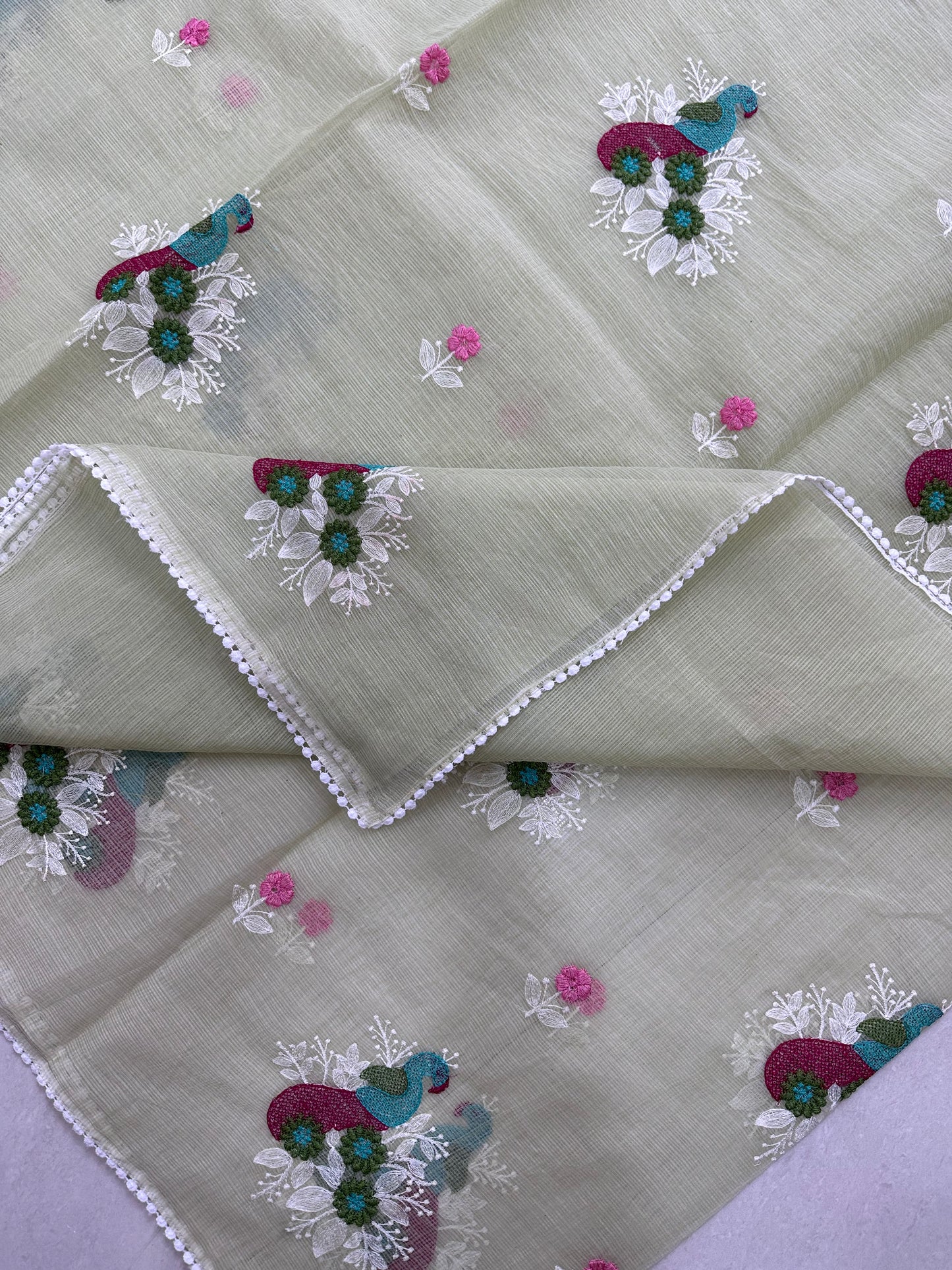 Embroidered Kota Cotton Doria Saree