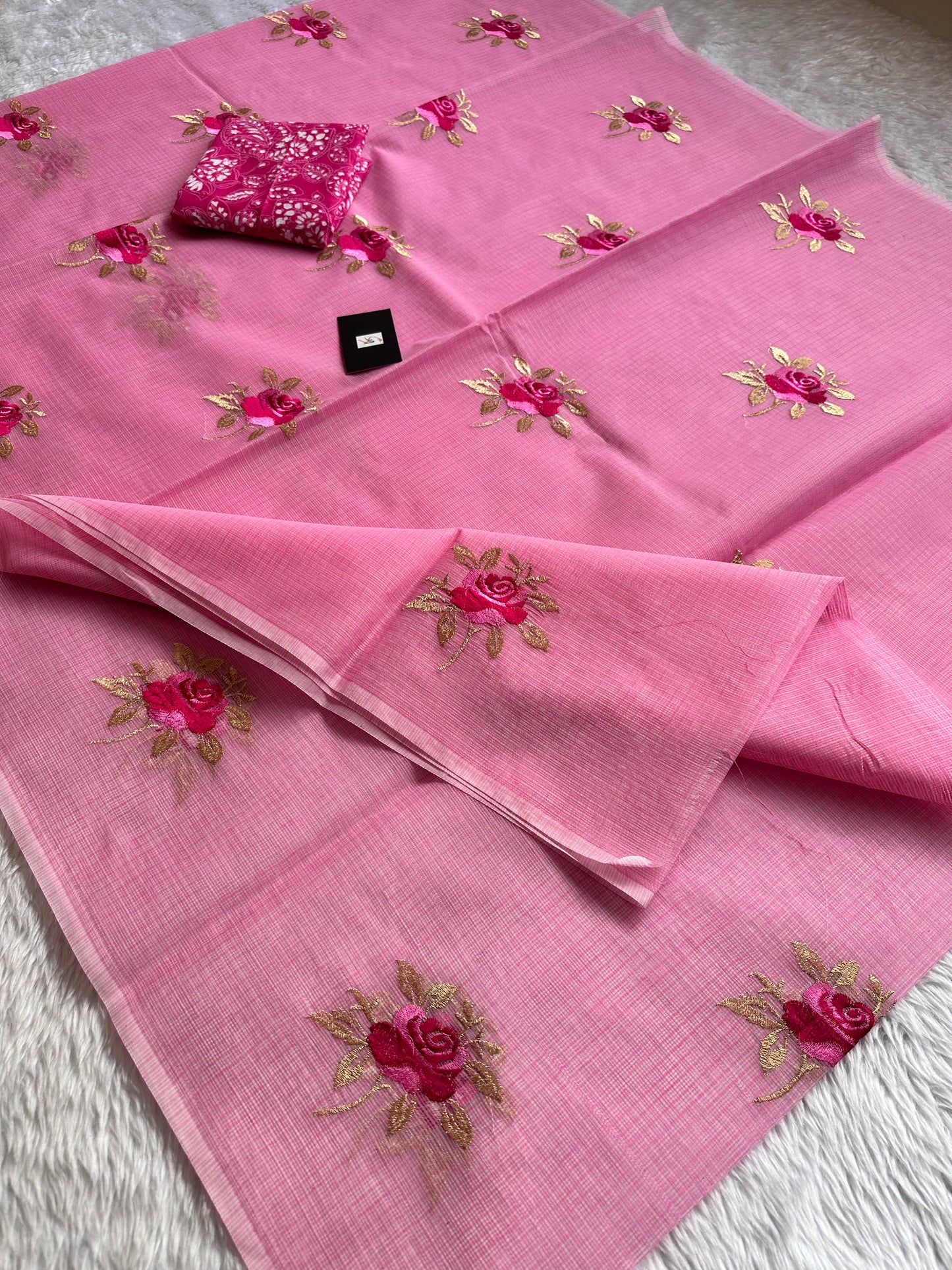 Embroidered Kota Cotton Doria Saree