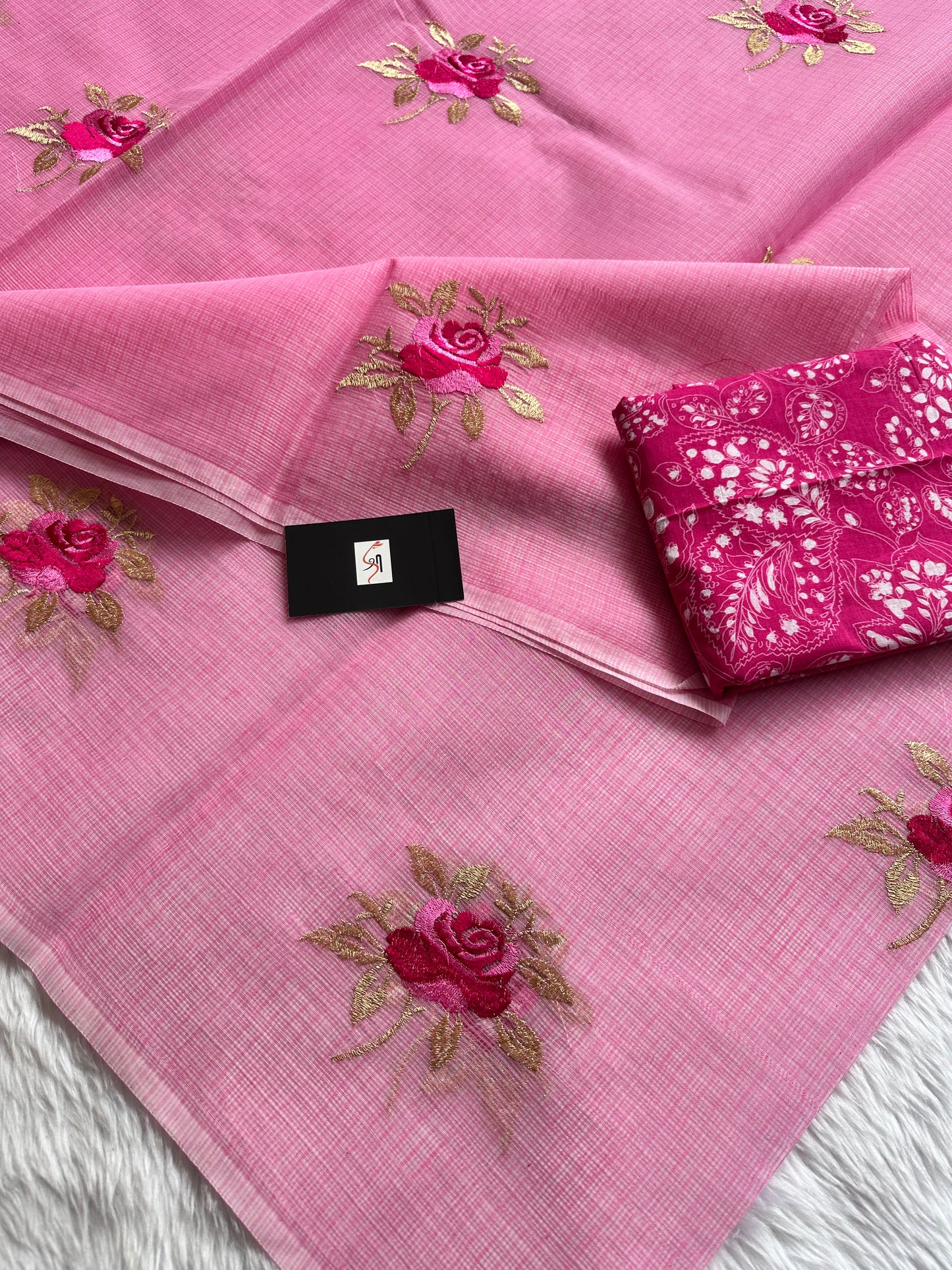 Embroidered Kota Cotton Doria Saree