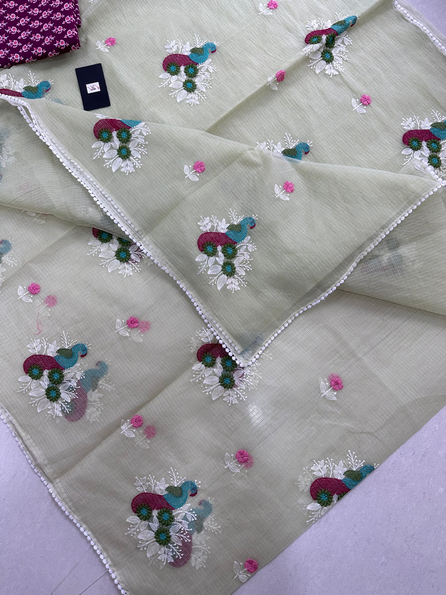 Embroidered Kota Cotton Doria Saree