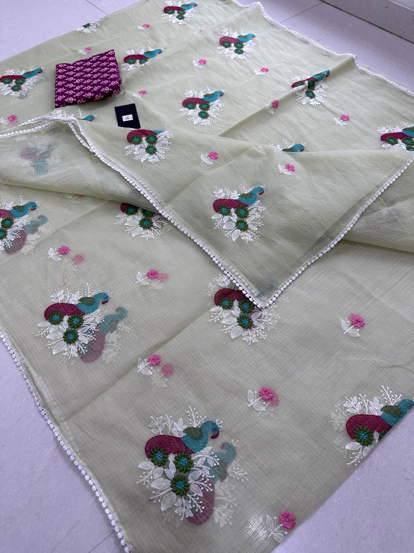 Embroidered Kota Cotton Doria Saree