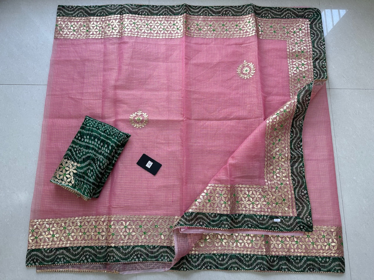 Jaipuri Gota Patti Embroidered Kota Tissue Cotton Doria Saree