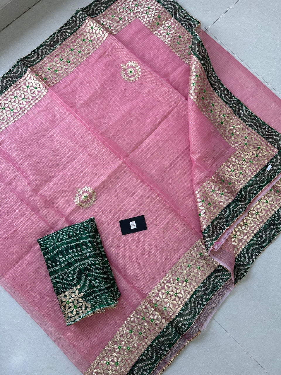 Jaipuri Gota Patti Embroidered Kota Tissue Cotton Doria Saree