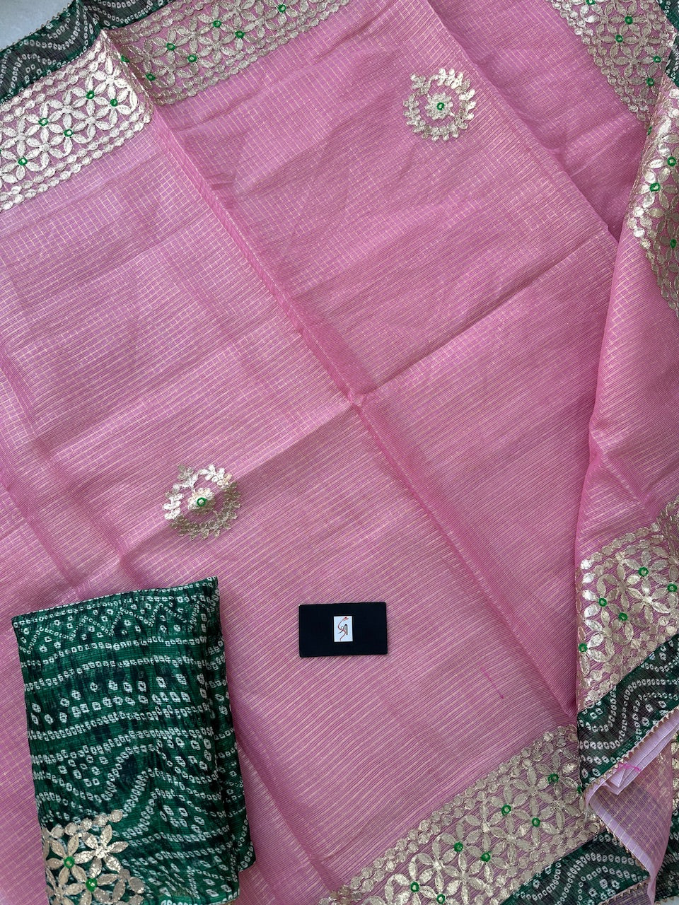 Jaipuri Gota Patti Embroidered Kota Tissue Cotton Doria Saree