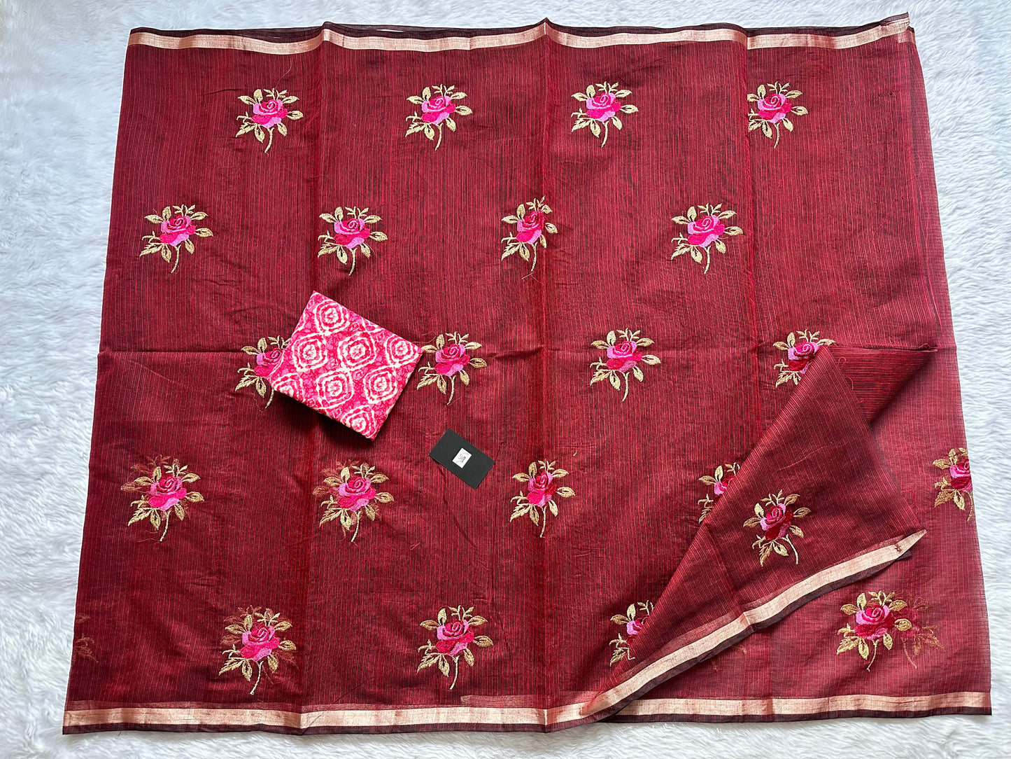 Embroidered Kota Cotton Doria Saree