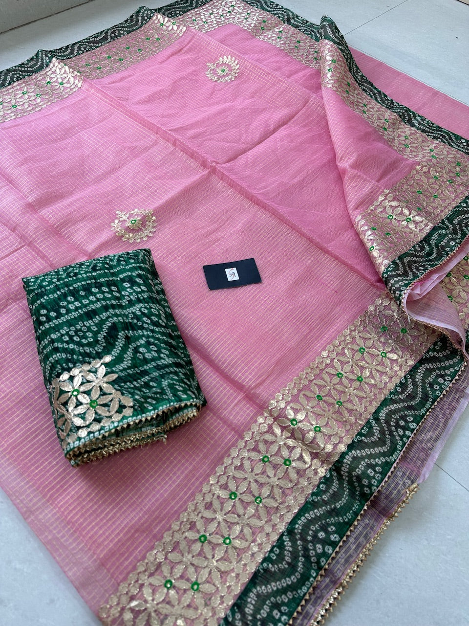 Jaipuri Gota Patti Embroidered Kota Tissue Cotton Doria Saree