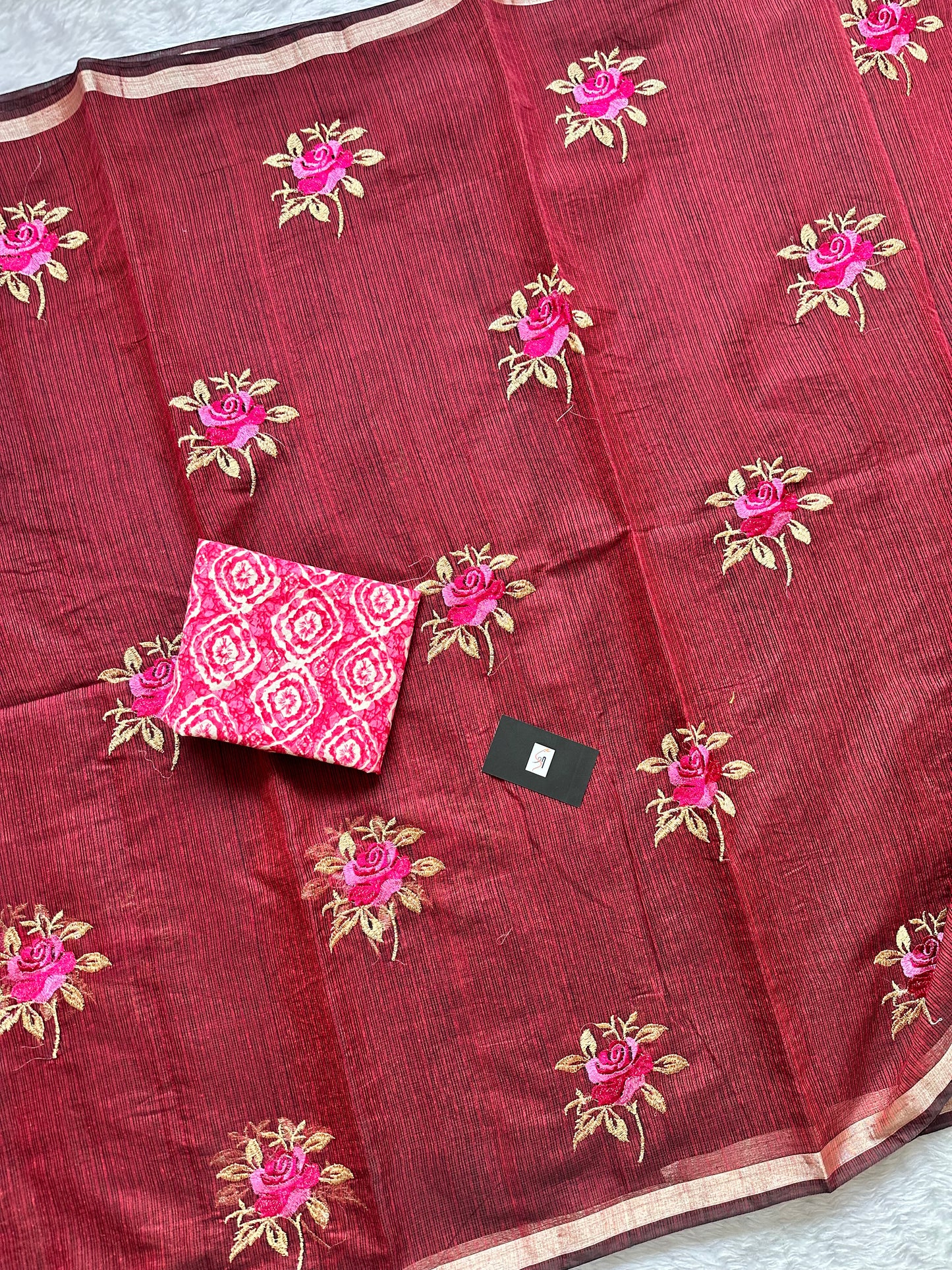Embroidered Kota Cotton Doria Saree