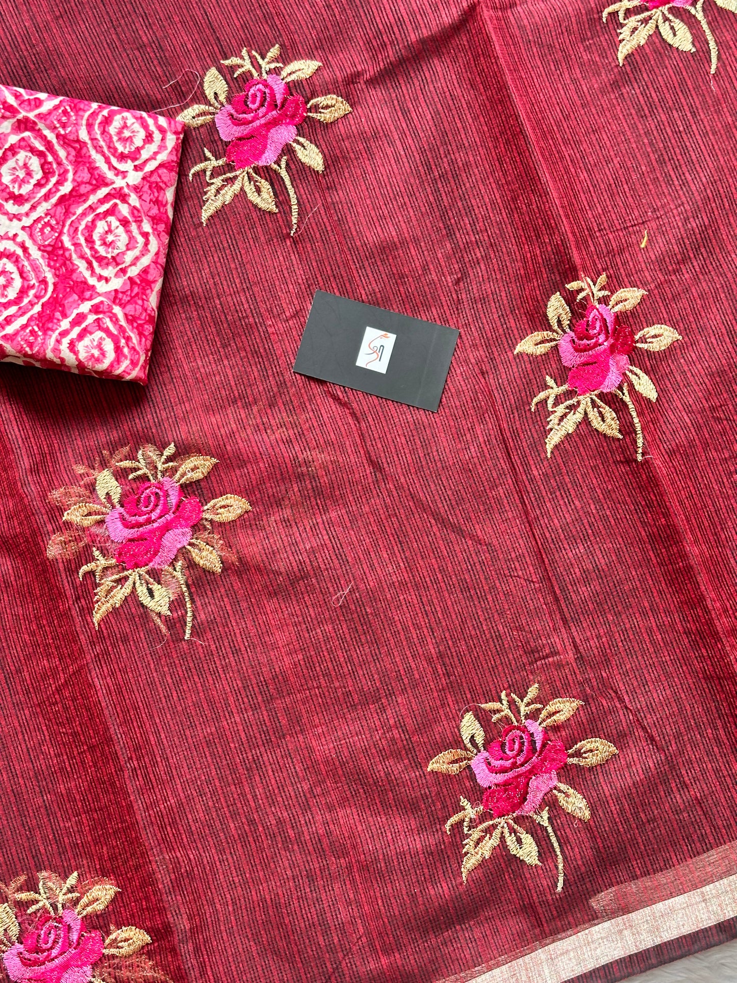 Embroidered Kota Cotton Doria Saree
