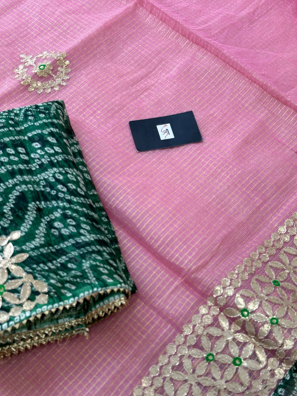 Jaipuri Gota Patti Embroidered Kota Tissue Cotton Doria Saree