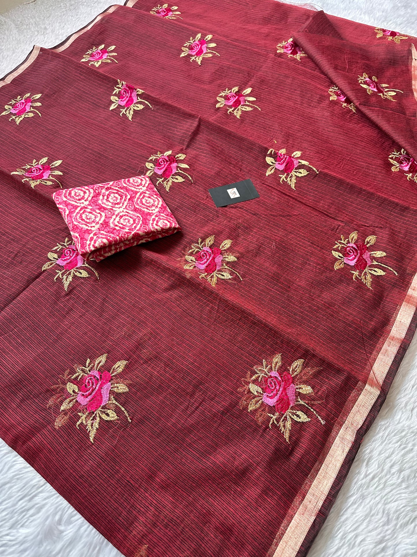 Embroidered Kota Cotton Doria Saree