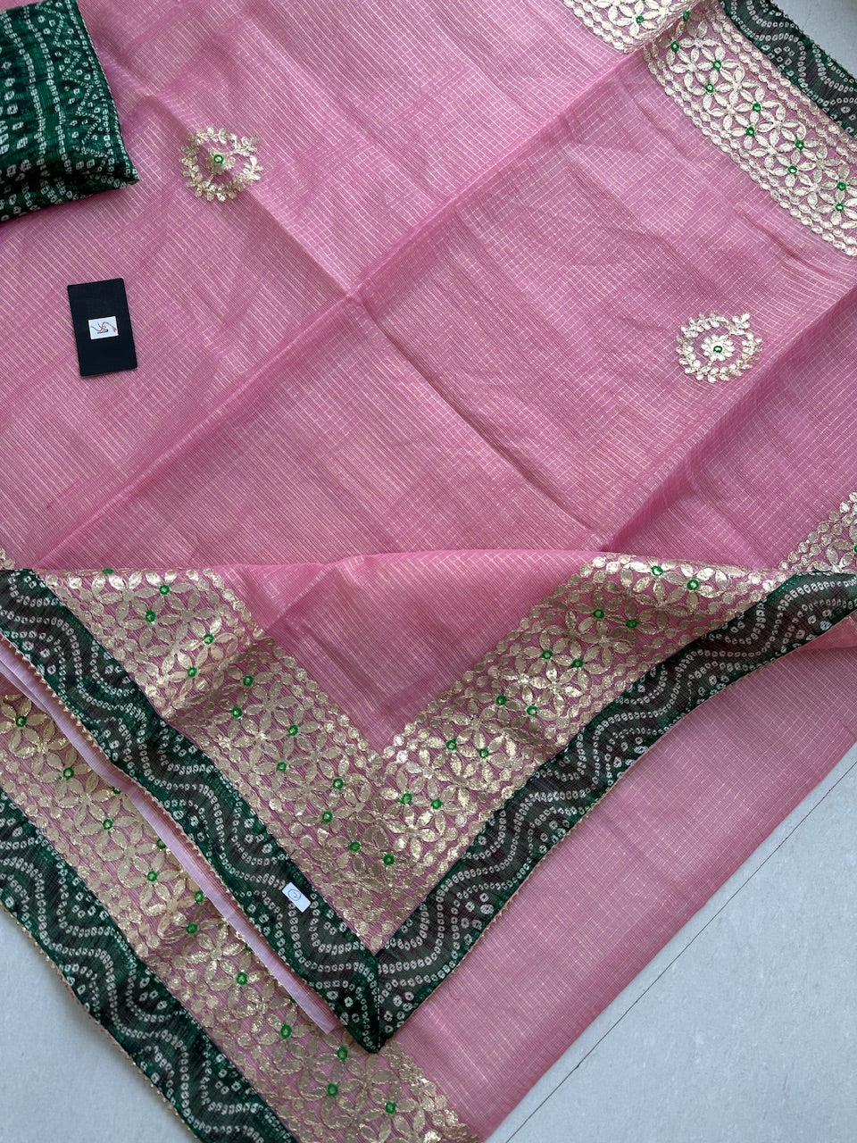 Jaipuri Gota Patti Embroidered Kota Tissue Cotton Doria Saree