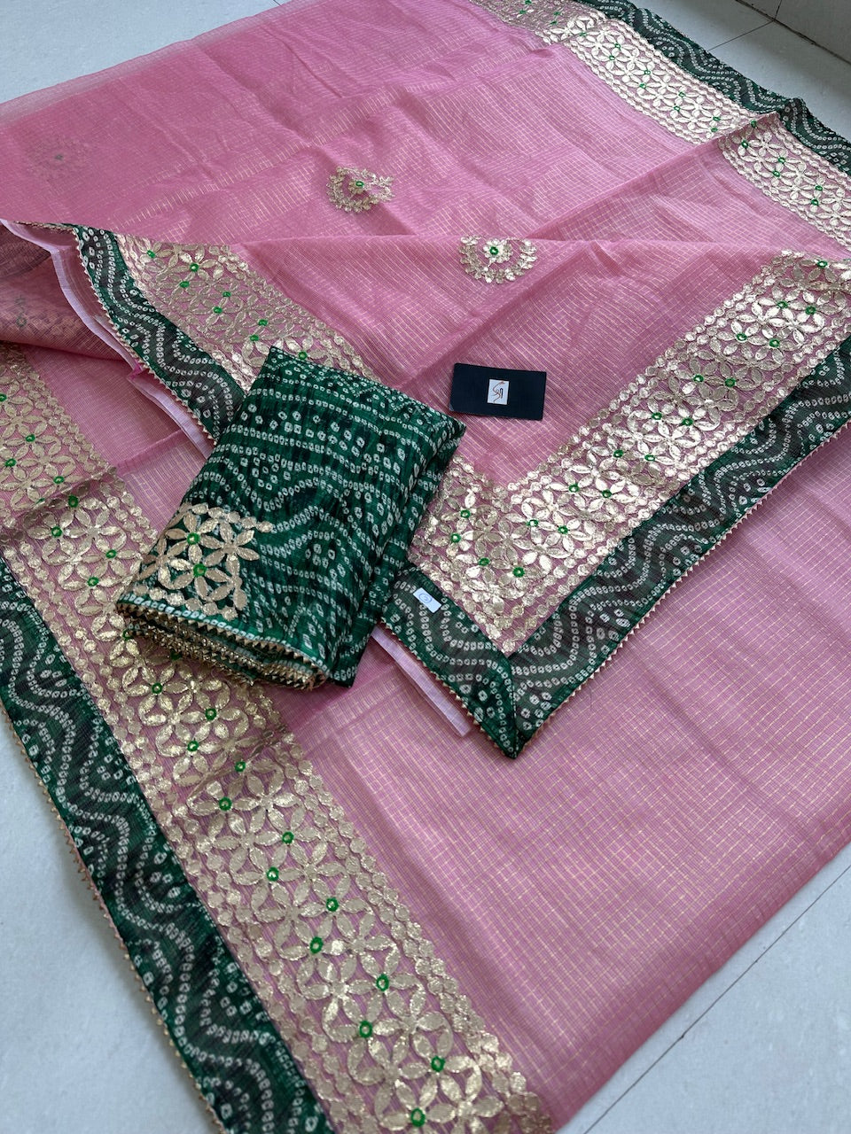 Jaipuri Gota Patti Embroidered Kota Tissue Cotton Doria Saree