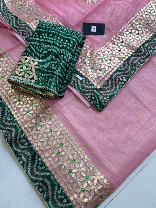 Jaipuri Gota Patti Embroidered Kota Tissue Cotton Doria Saree