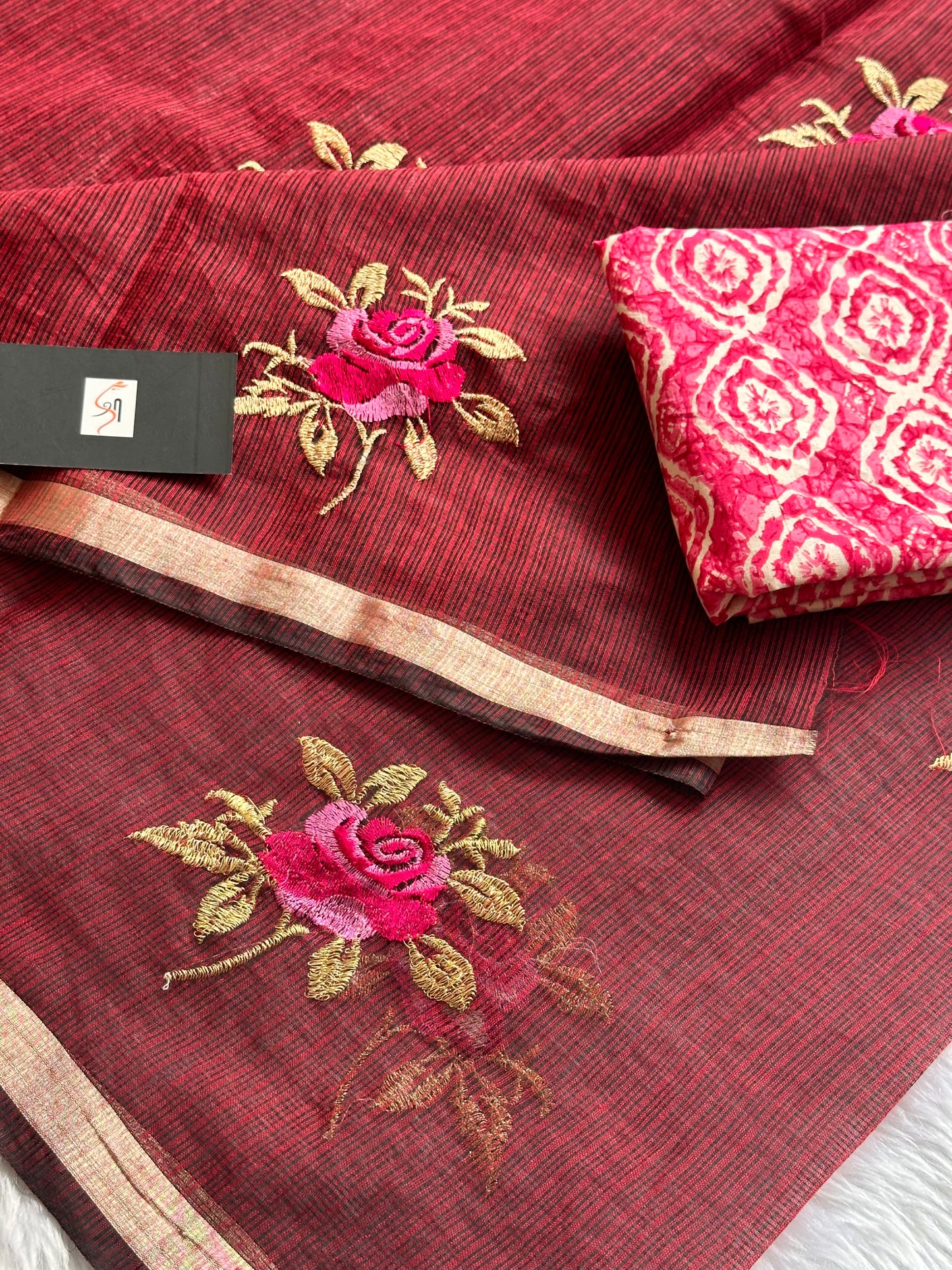 Embroidered Kota Cotton Doria Saree