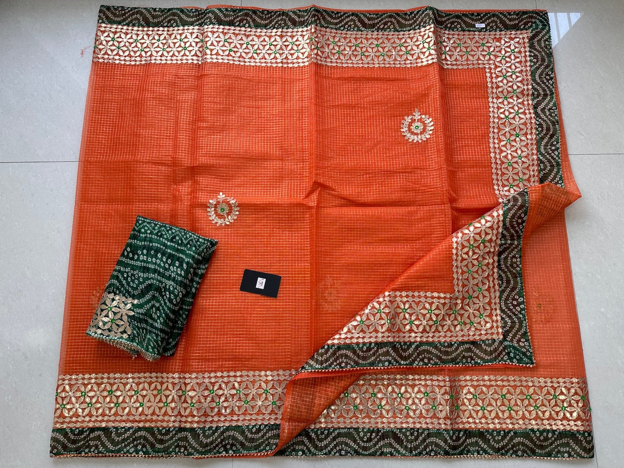 Jaipuri Gota Patti Embroidered Kota Tissue Cotton Doria Saree