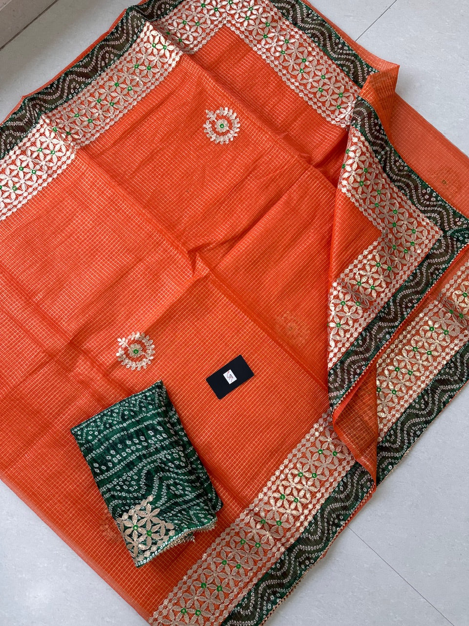 Jaipuri Gota Patti Embroidered Kota Tissue Cotton Doria Saree