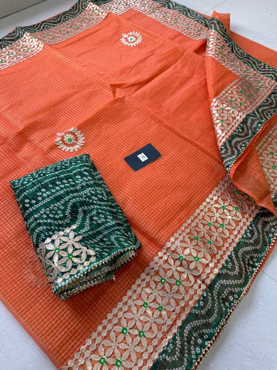 Jaipuri Gota Patti Embroidered Kota Tissue Cotton Doria Saree