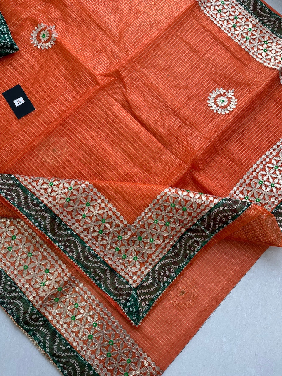 Jaipuri Gota Patti Embroidered Kota Tissue Cotton Doria Saree