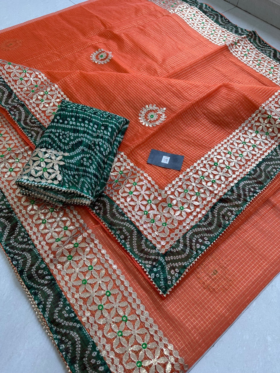 Jaipuri Gota Patti Embroidered Kota Tissue Cotton Doria Saree