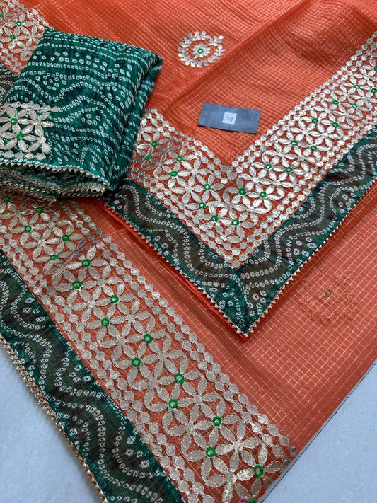 Jaipuri Gota Patti Embroidered Kota Tissue Cotton Doria Saree