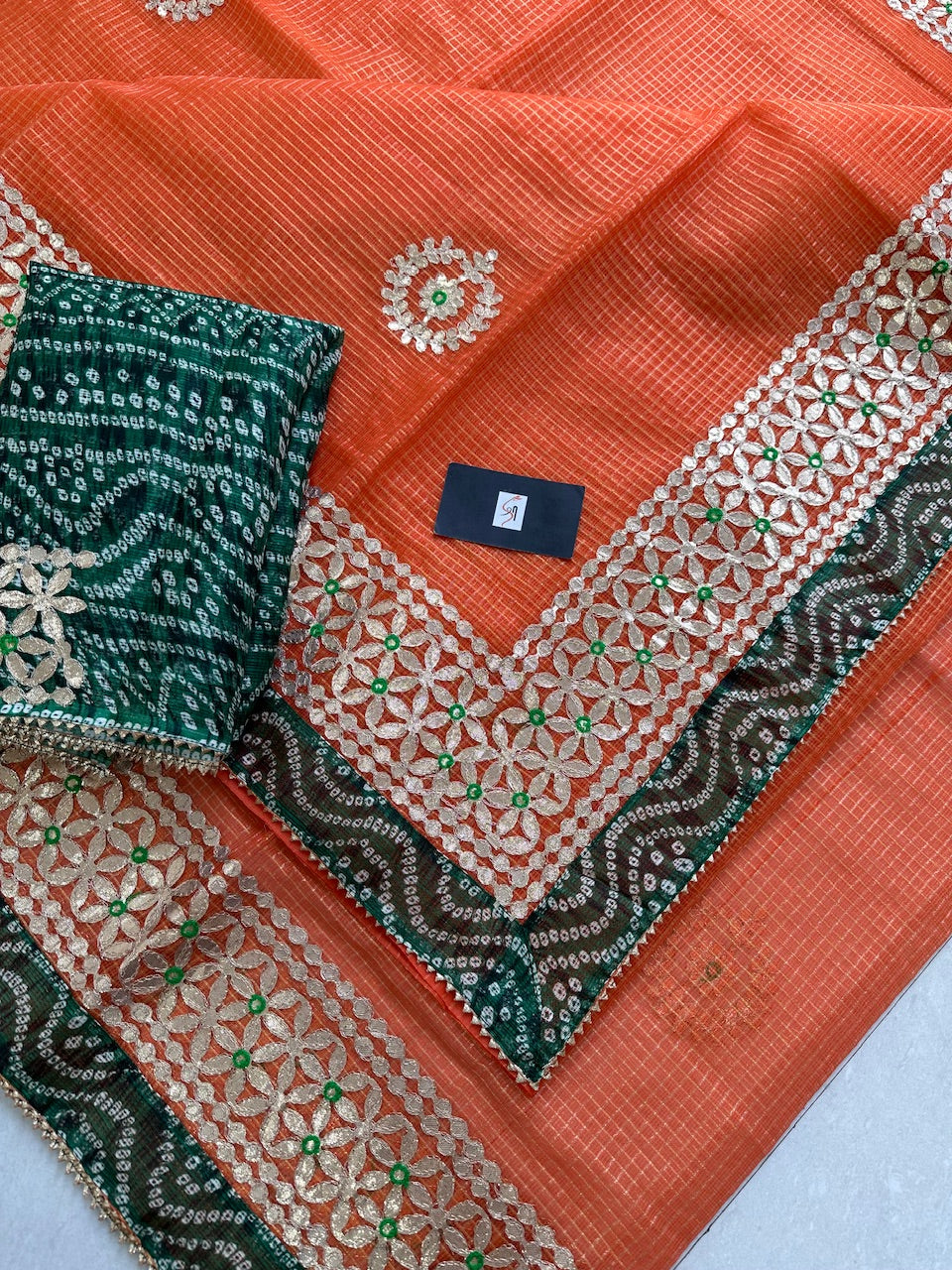 Jaipuri Gota Patti Embroidered Kota Tissue Cotton Doria Saree