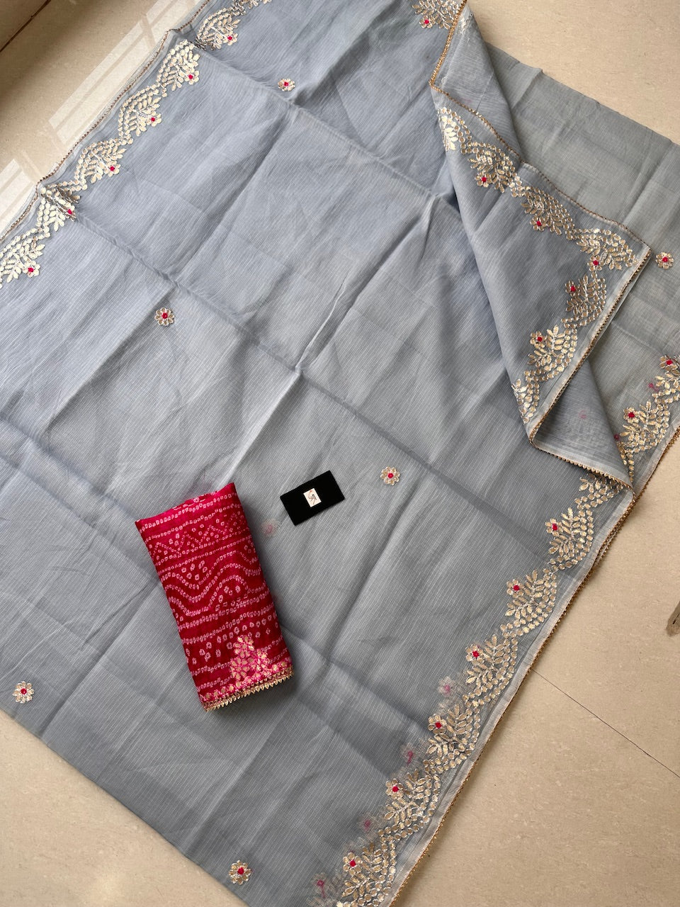 Jaipuri Gota Patti Embroidered Kota Cotton Doria Saree