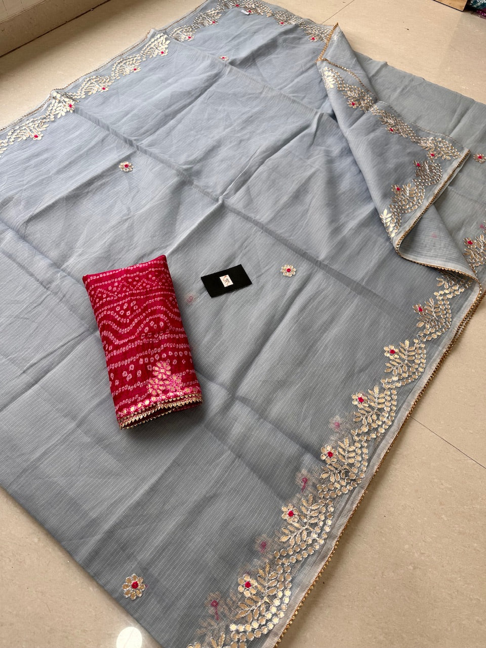 Jaipuri Gota Patti Embroidered Kota Cotton Doria Saree