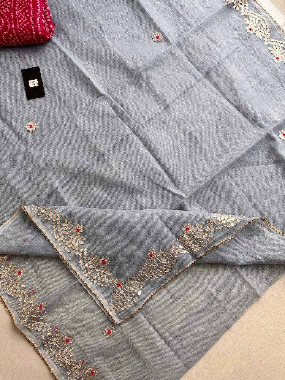 Jaipuri Gota Patti Embroidered Kota Cotton Doria Saree