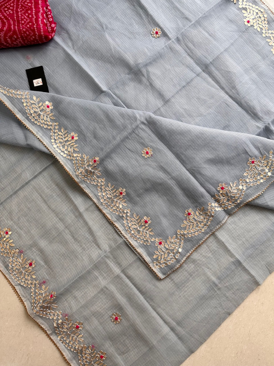 Jaipuri Gota Patti Embroidered Kota Cotton Doria Saree