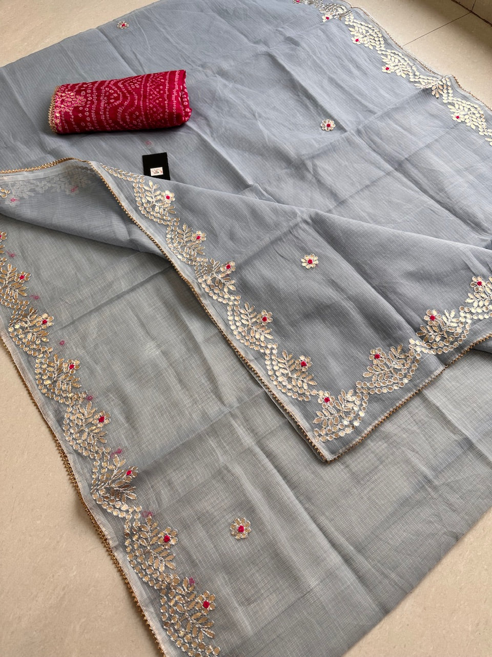 Jaipuri Gota Patti Embroidered Kota Cotton Doria Saree