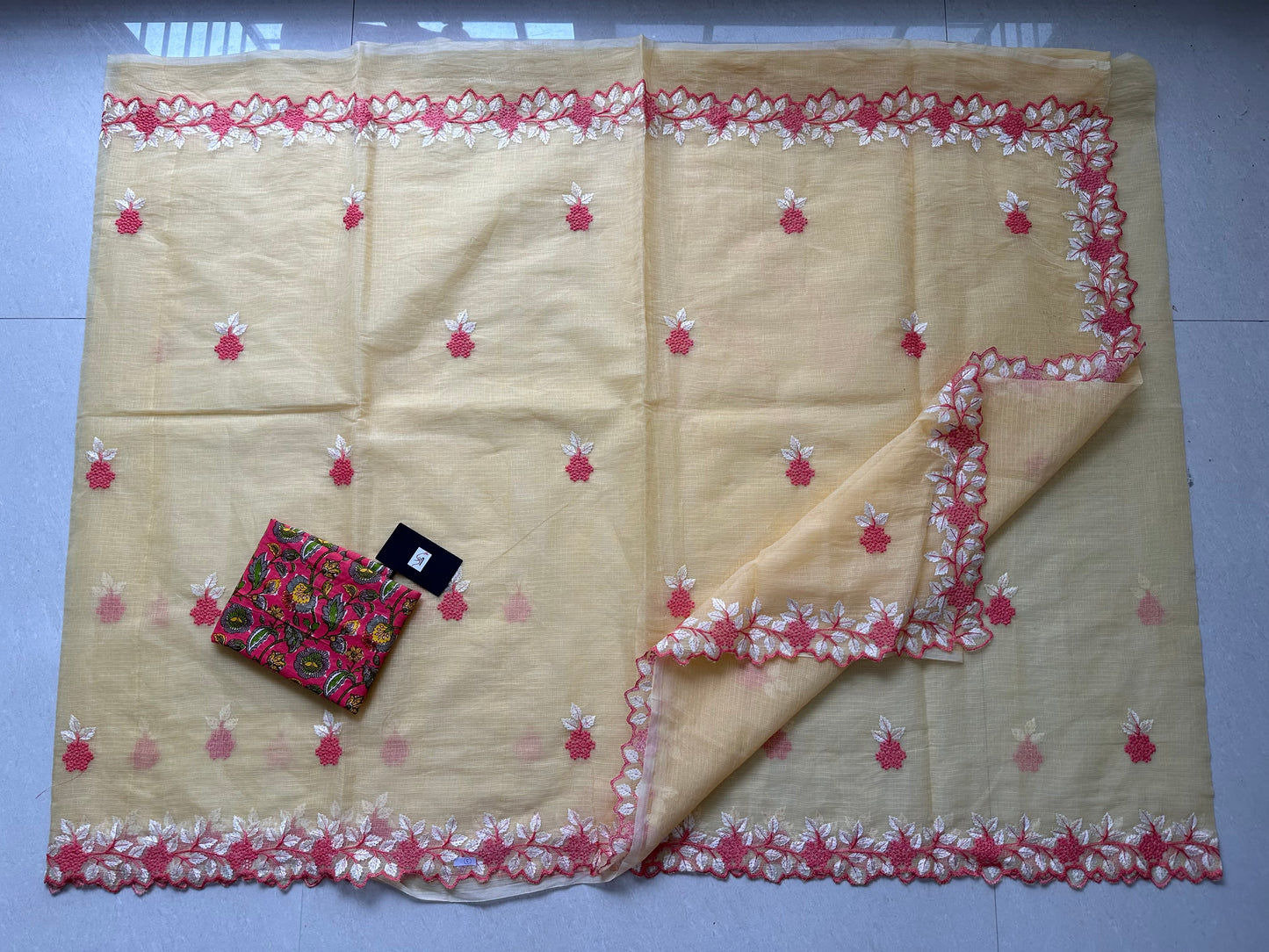 Cutwork Embroidered Kota Cotton Doria Saree