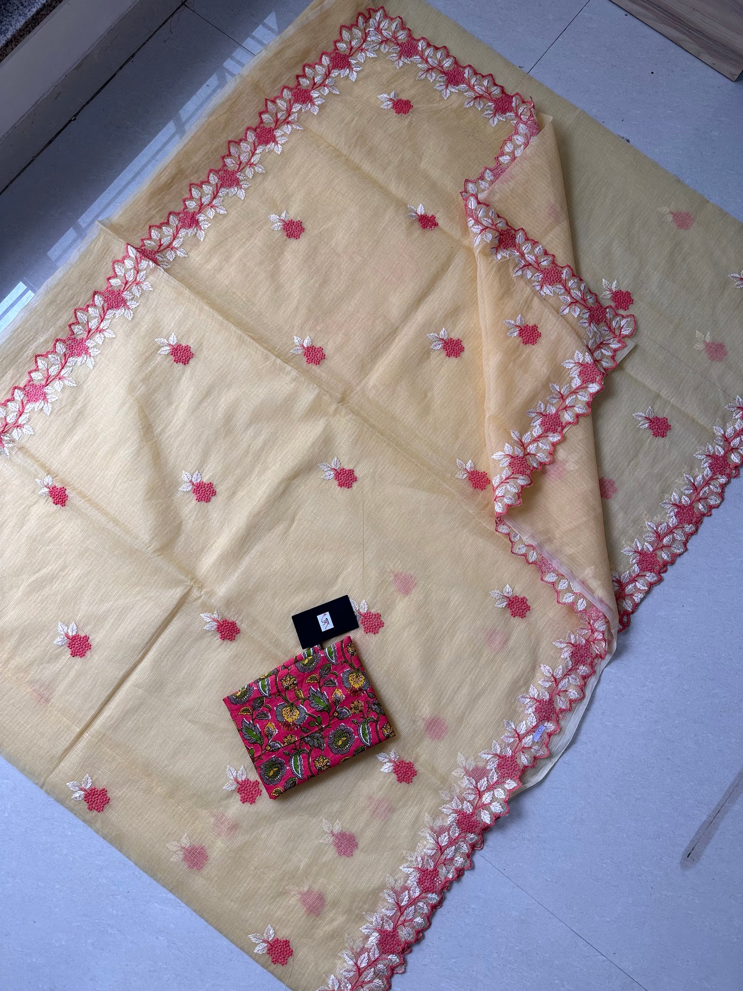 Cutwork Embroidered Kota Cotton Doria Saree