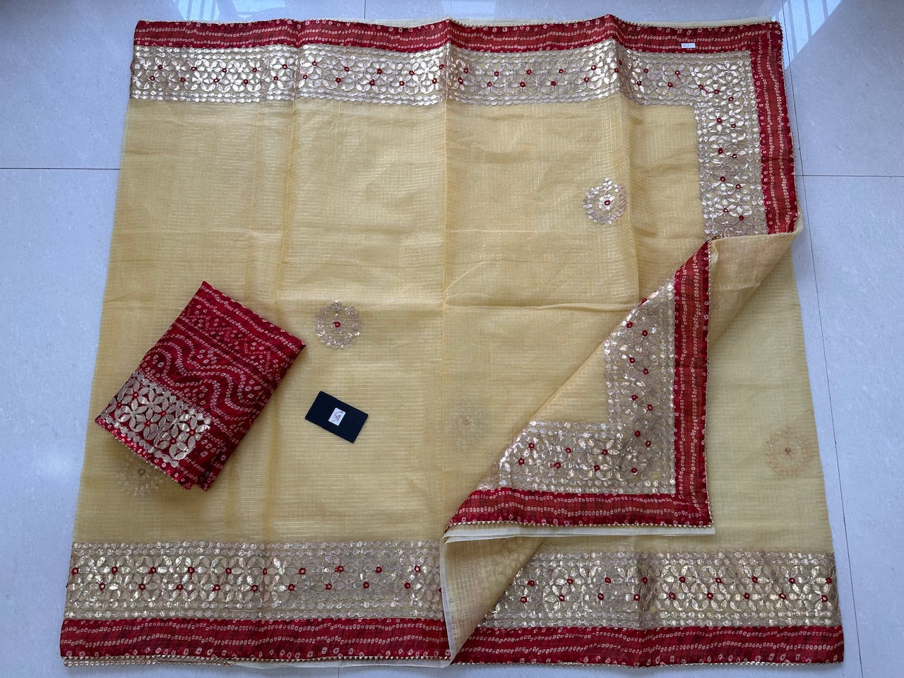 Jaipuri Gota Patti Embroidered Kota Cotton Tissue Doria  Saree