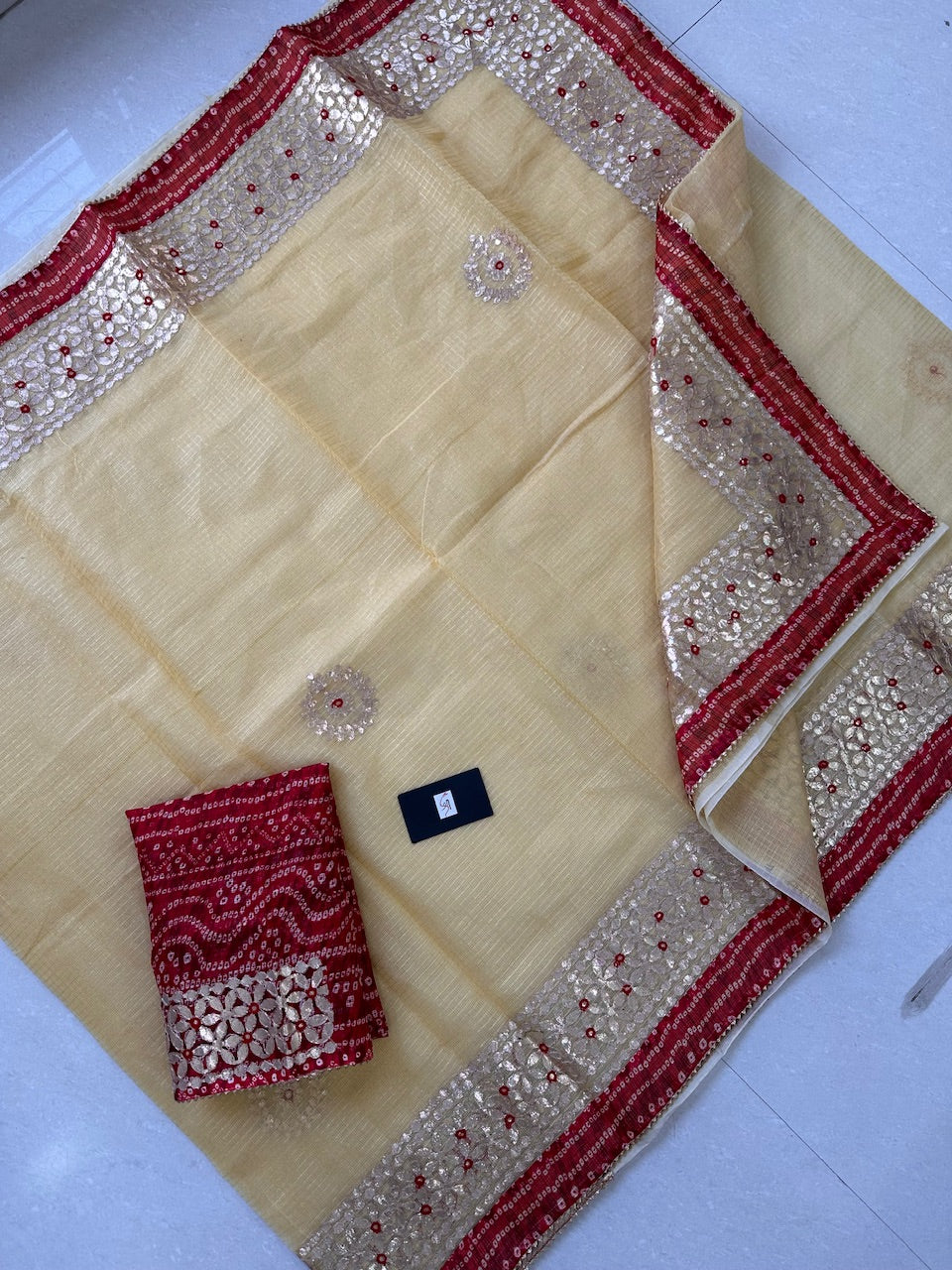 Jaipuri Gota Patti Embroidered Kota Cotton Tissue Doria  Saree